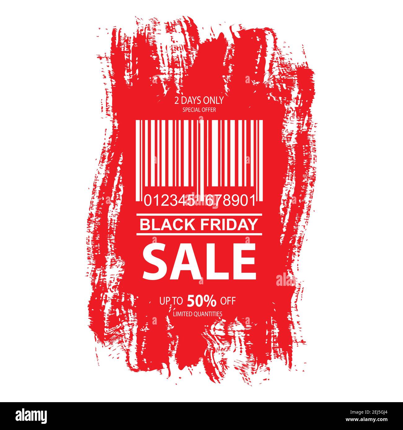 Rote Hand gezeichnet Pinsel mit weißem Barcode und VERKAUF Text, Karte Oder Bannervorlage, isoliert auf weißem Hintergrund, Vektordarstellung Stock Vektor