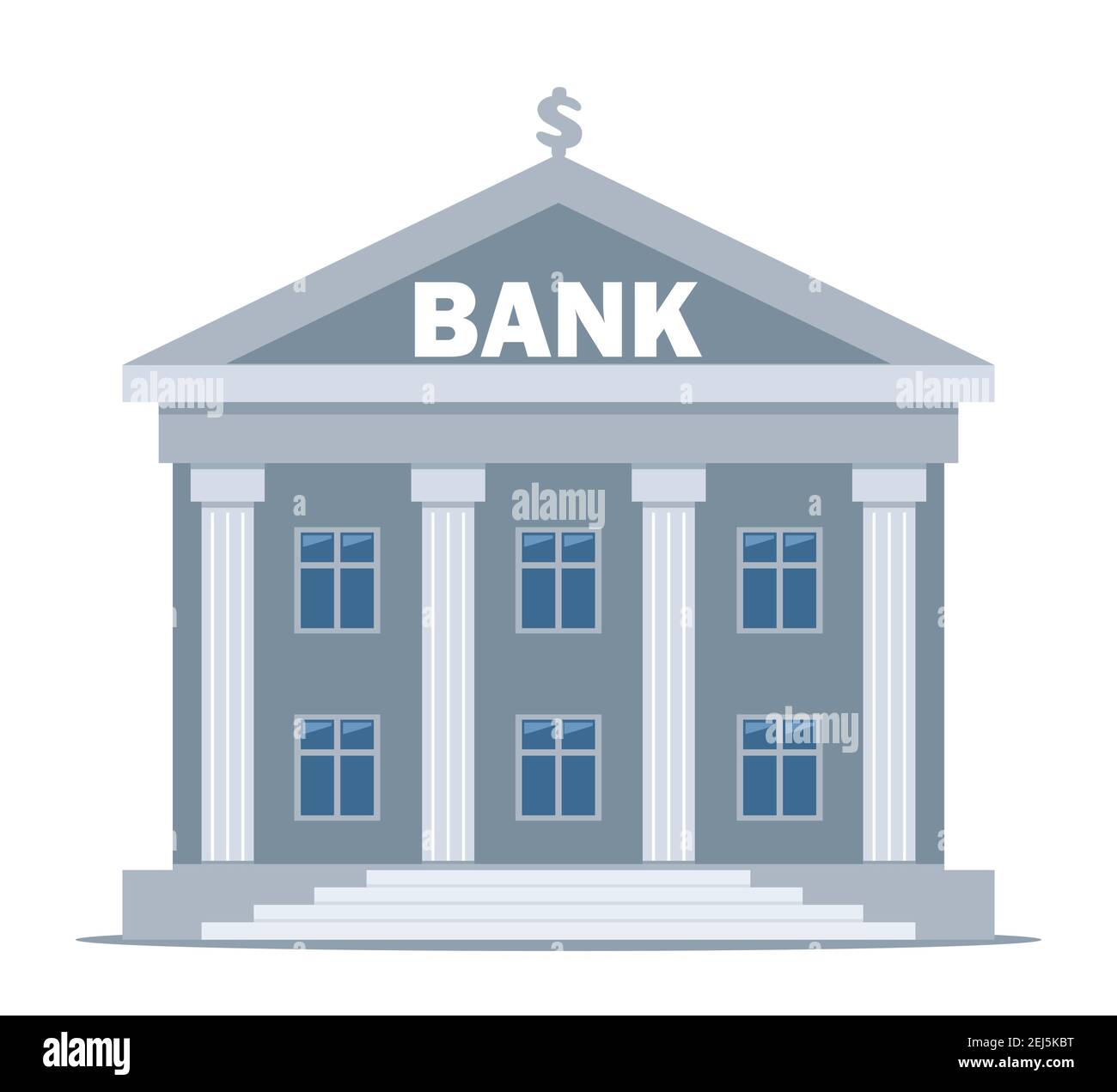 Bankgebäude auf weißem Hintergrund, Bankfinanzierung, Geldwechsel, Finanzdienstleistungen, Geldautomat, Geld ausgeben. Vektorgrafik flach Stock Vektor