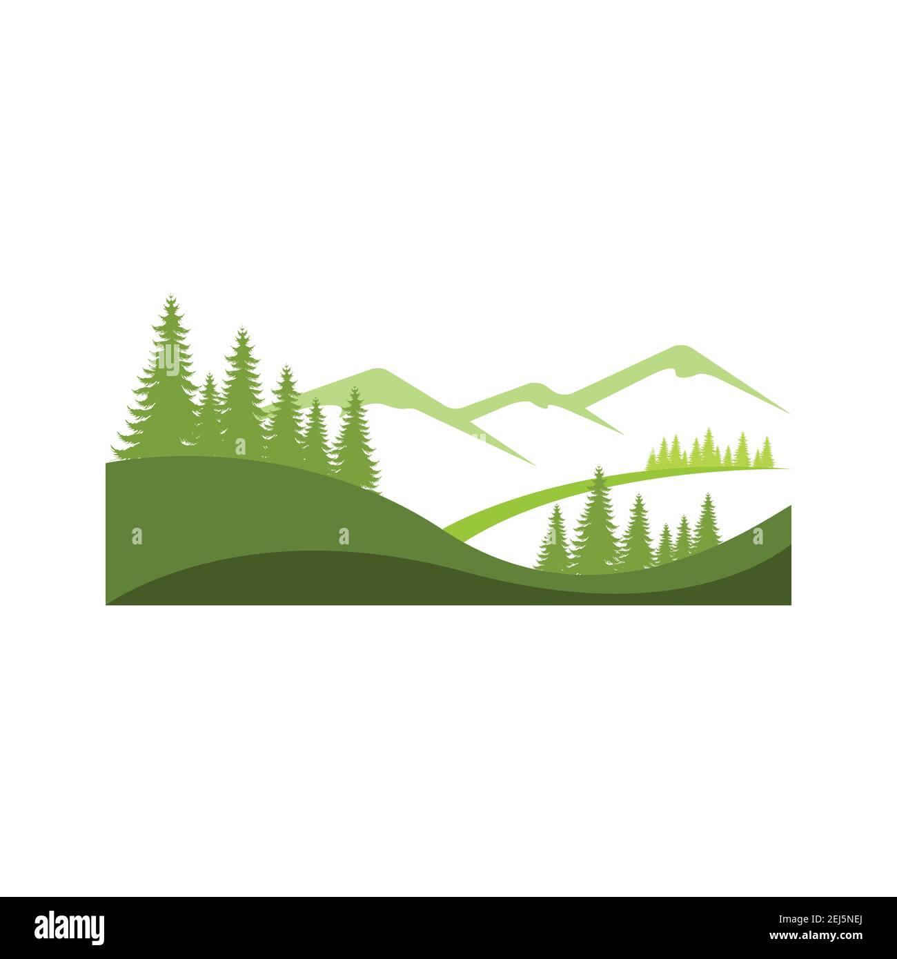 Landschaft Berg Kiefer Baum Design Outdoor Logo Vektor Bild. Berg- und Tannenbaum Logo-Design. Vektorgrafik Stock Vektor