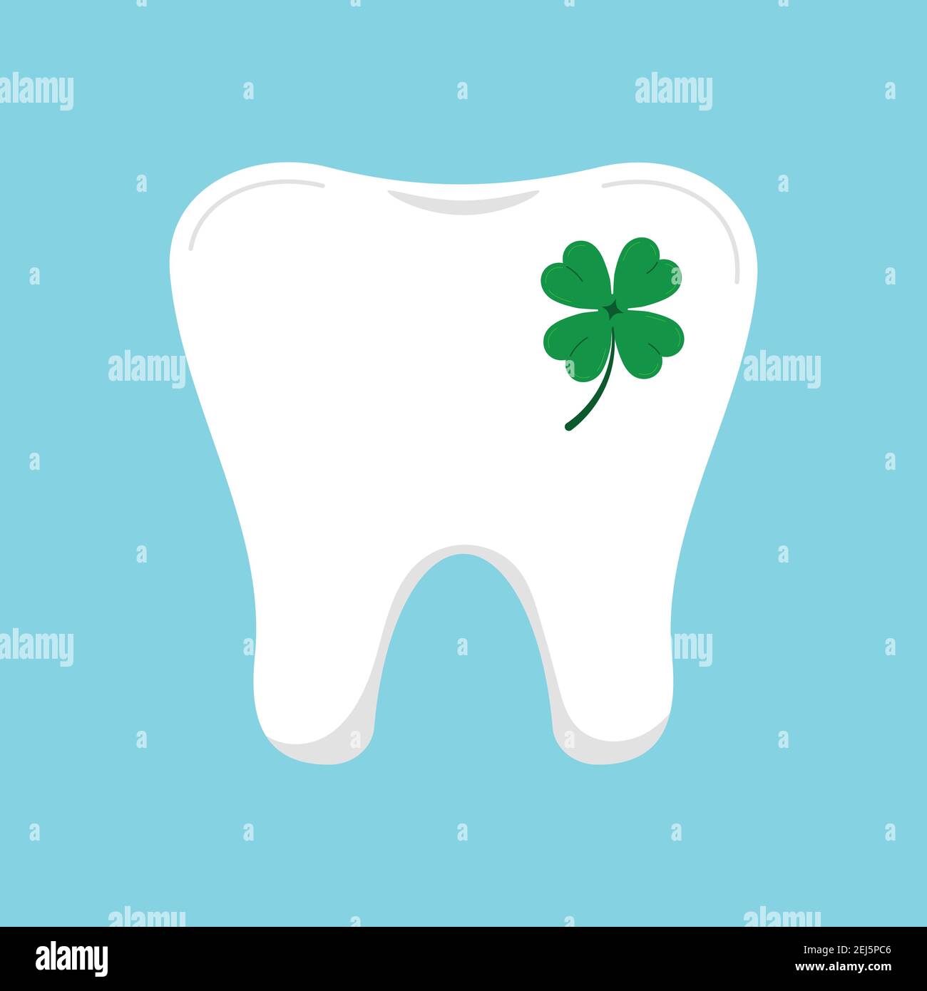 Glückszahn mit Kleeblatt-Symbol isoliert. Stock Vektor