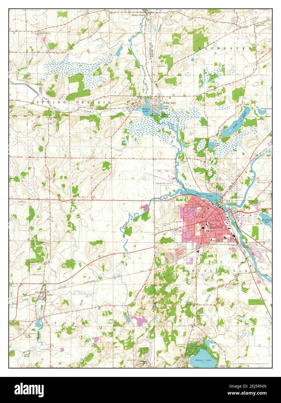 Burlington, Wisconsin, Karte 1960, 1:24000, Vereinigte Staaten von Amerika von Timeless Maps, Daten U.S. Geological Survey Stockfoto