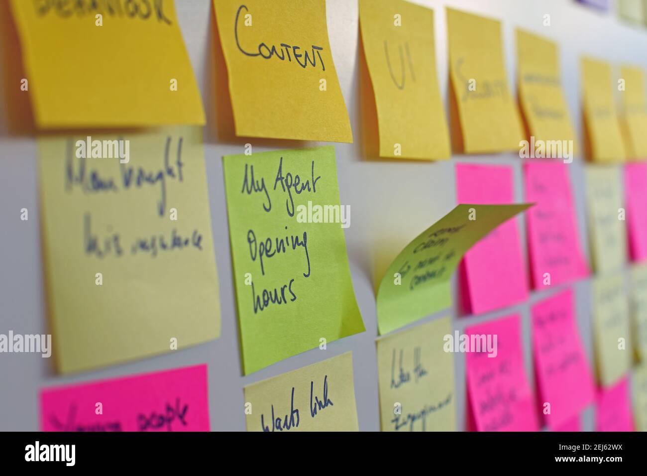 Haftnotizen An Whitboard In Office Angehängt Stockfoto