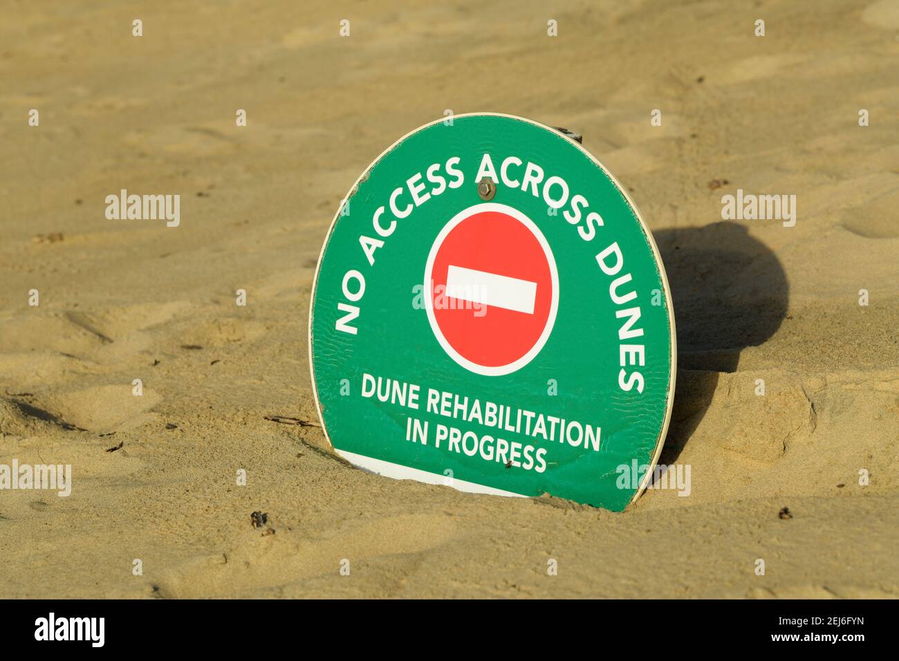 Strandmanagement, Küstenschutz, Dünenrehabilitation, Schild, öffentliche Bekanntmachung, Durban, Südafrika, keine Beschilderung, Küstengebiet, Umwelt Stockfoto
