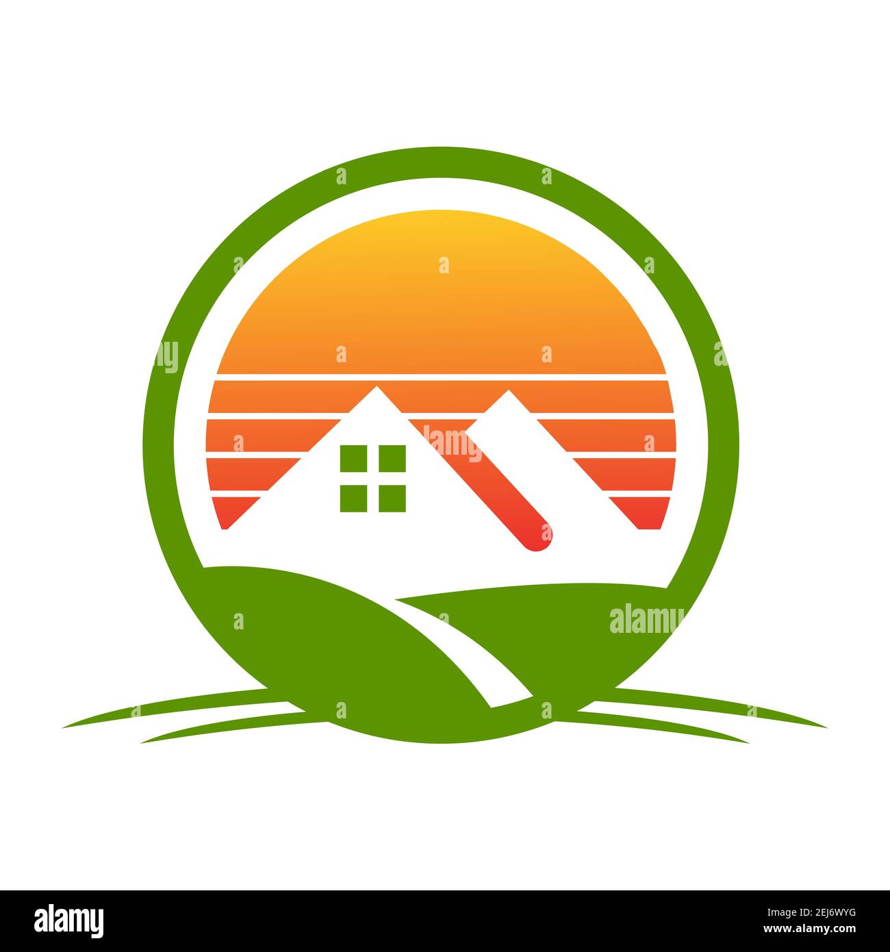 Symbol des grünen ländlichen Hauses und Kreis Blatt Element realty Logo Vektorgrafik Stock Vektor