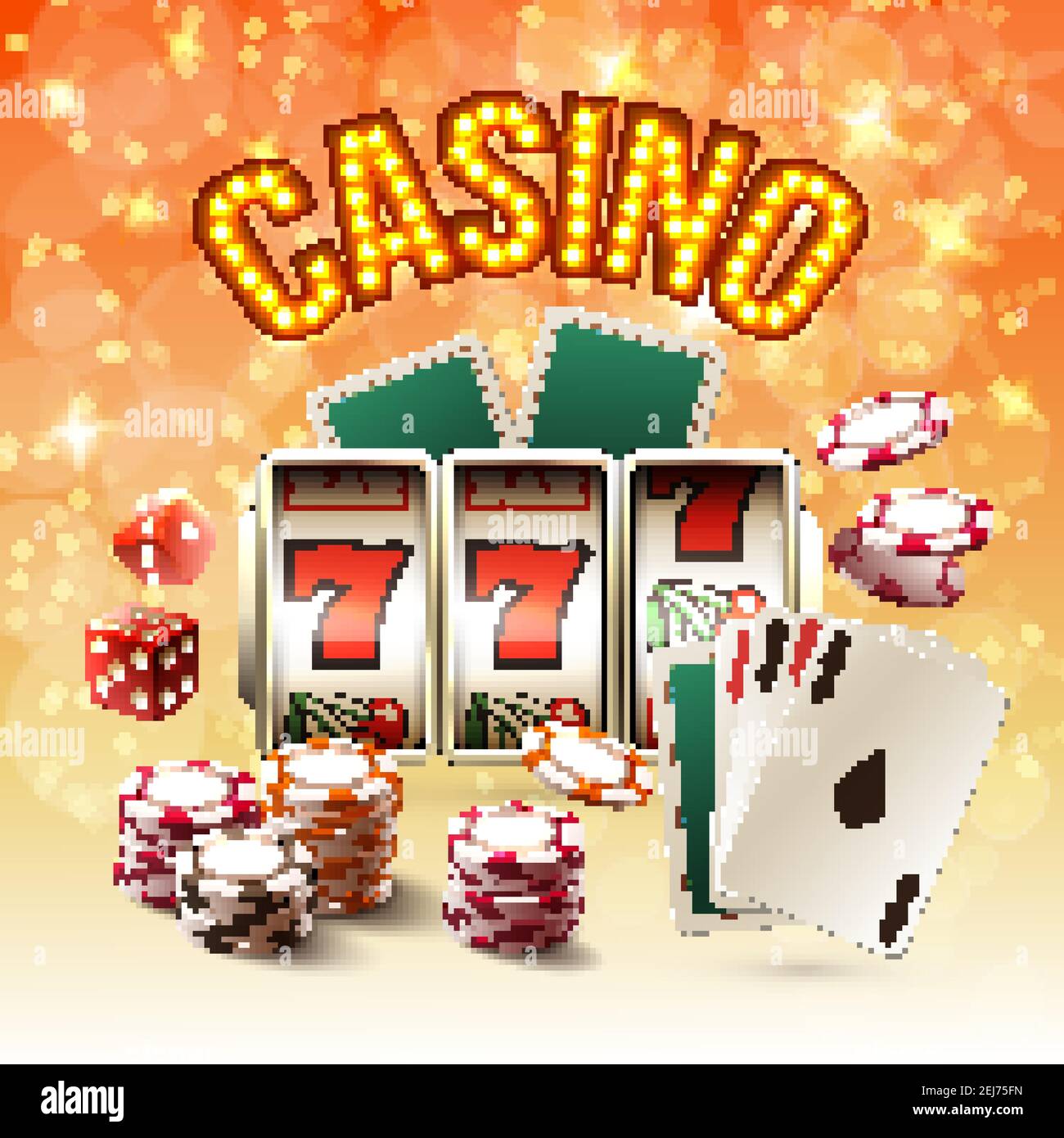 Spiele realistische helle Komposition mit Leuchten und isolierte Objekte auf Das Casino Thema Vektor Illustration Stock Vektor