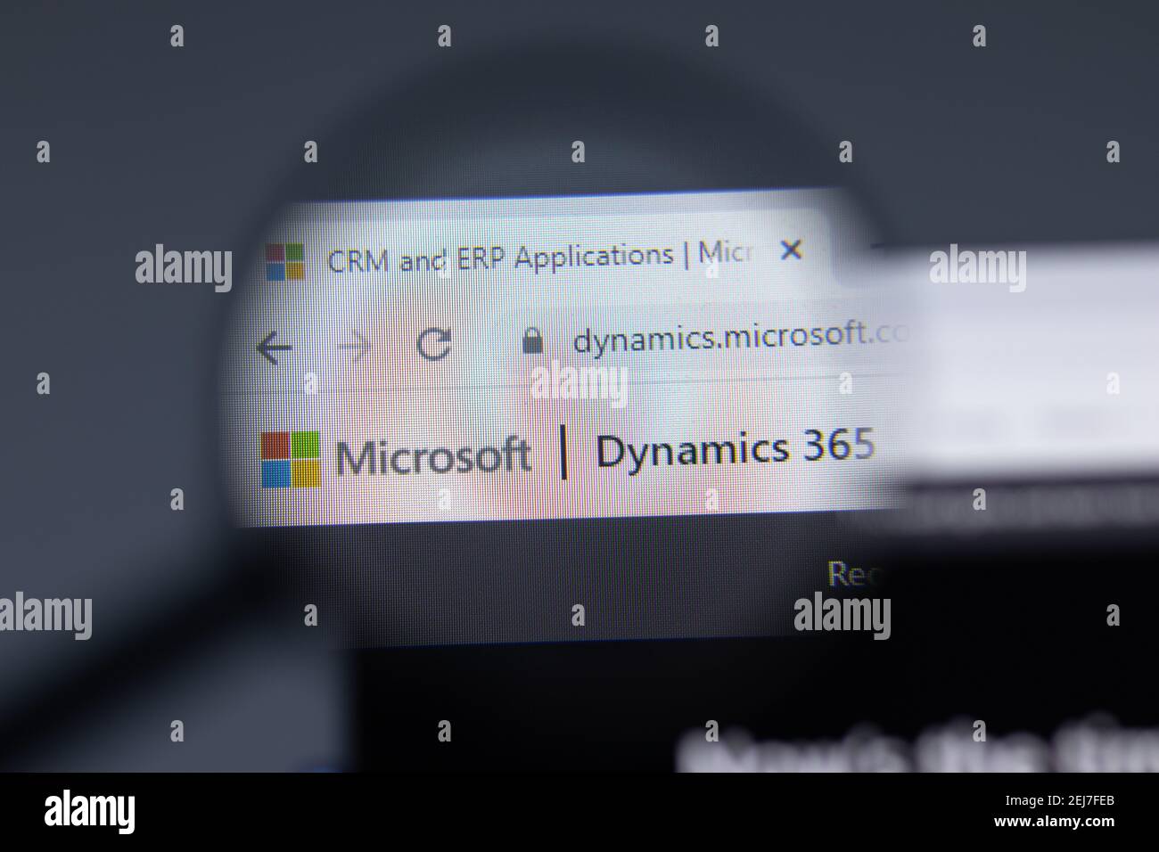 New York, USA - 17. Februar 2021: Microsoft Dynamics 365 Logo close up auf Website-Seite, illustrative Editorial Stockfoto
