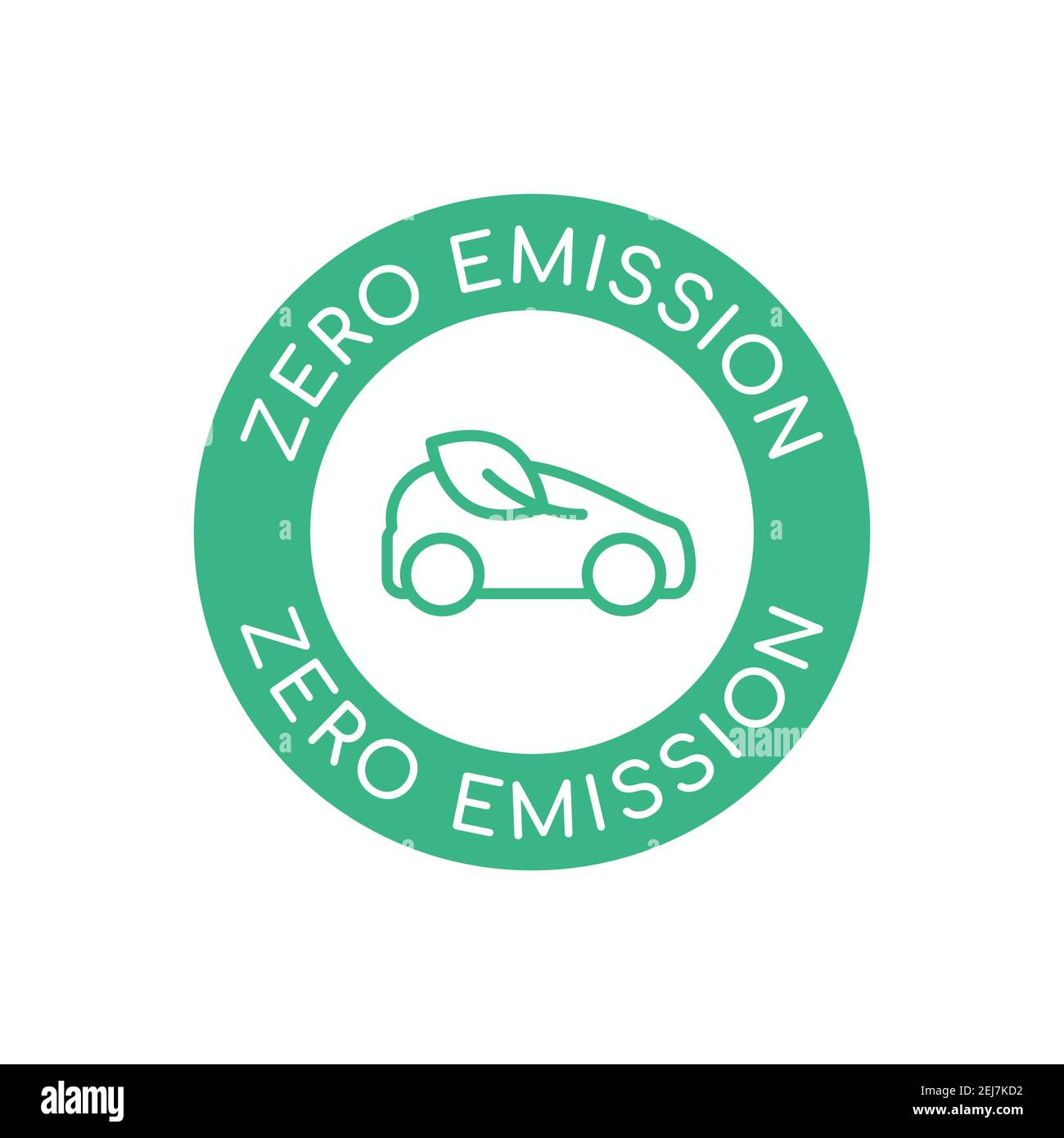 Null Emission Auto Logo, Schild, Linie Symbol. Grünes Automobil mit einem Blatt in einem Kreis. Elektrofahrzeug. Nachhaltige Energiequellen. Vektor, flach Stock Vektor