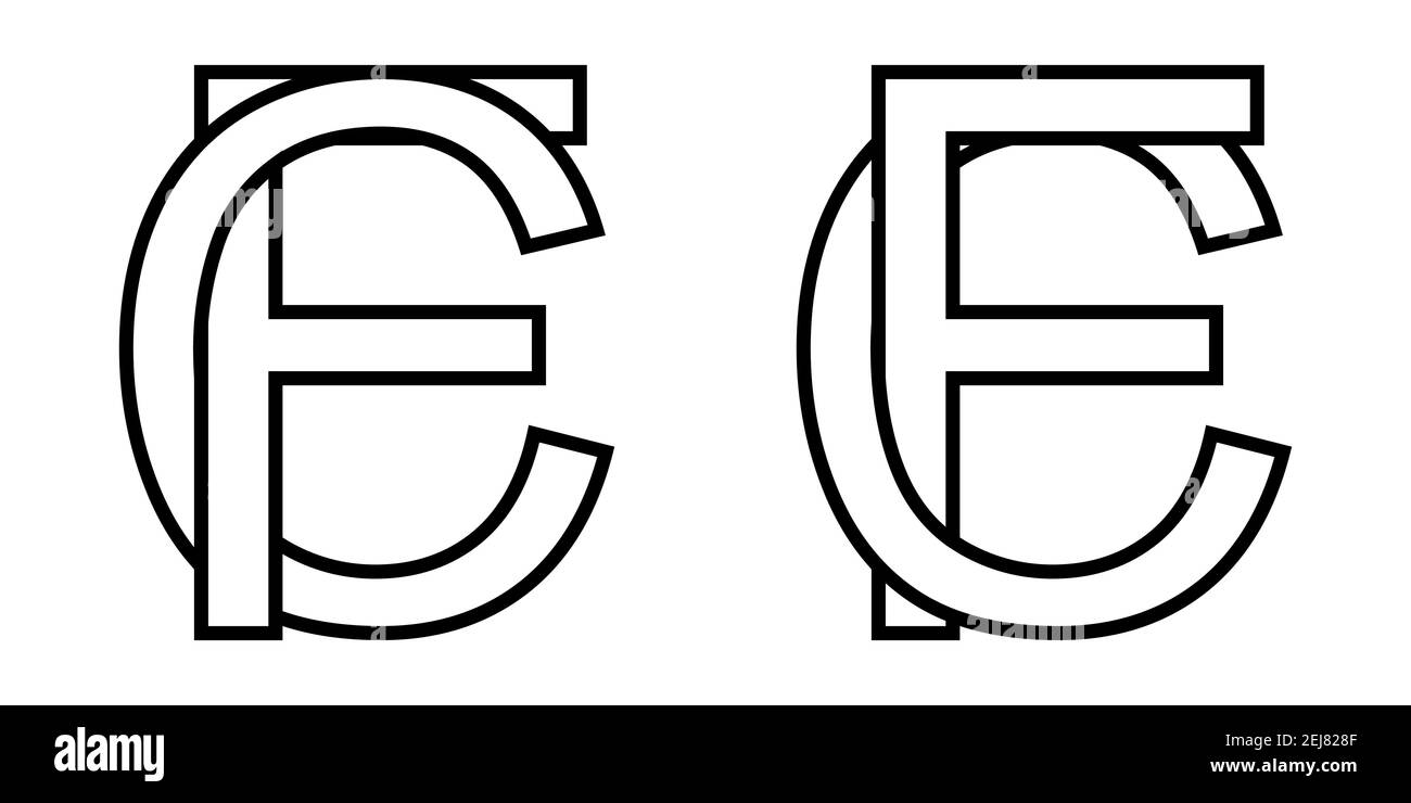 Logo Zeichen fc cf Symbol Zeichen Zeilensprungbuchstaben C, F Vektor Logo cf, fc erste Großbuchstaben Muster Alphabet c, f Stock Vektor