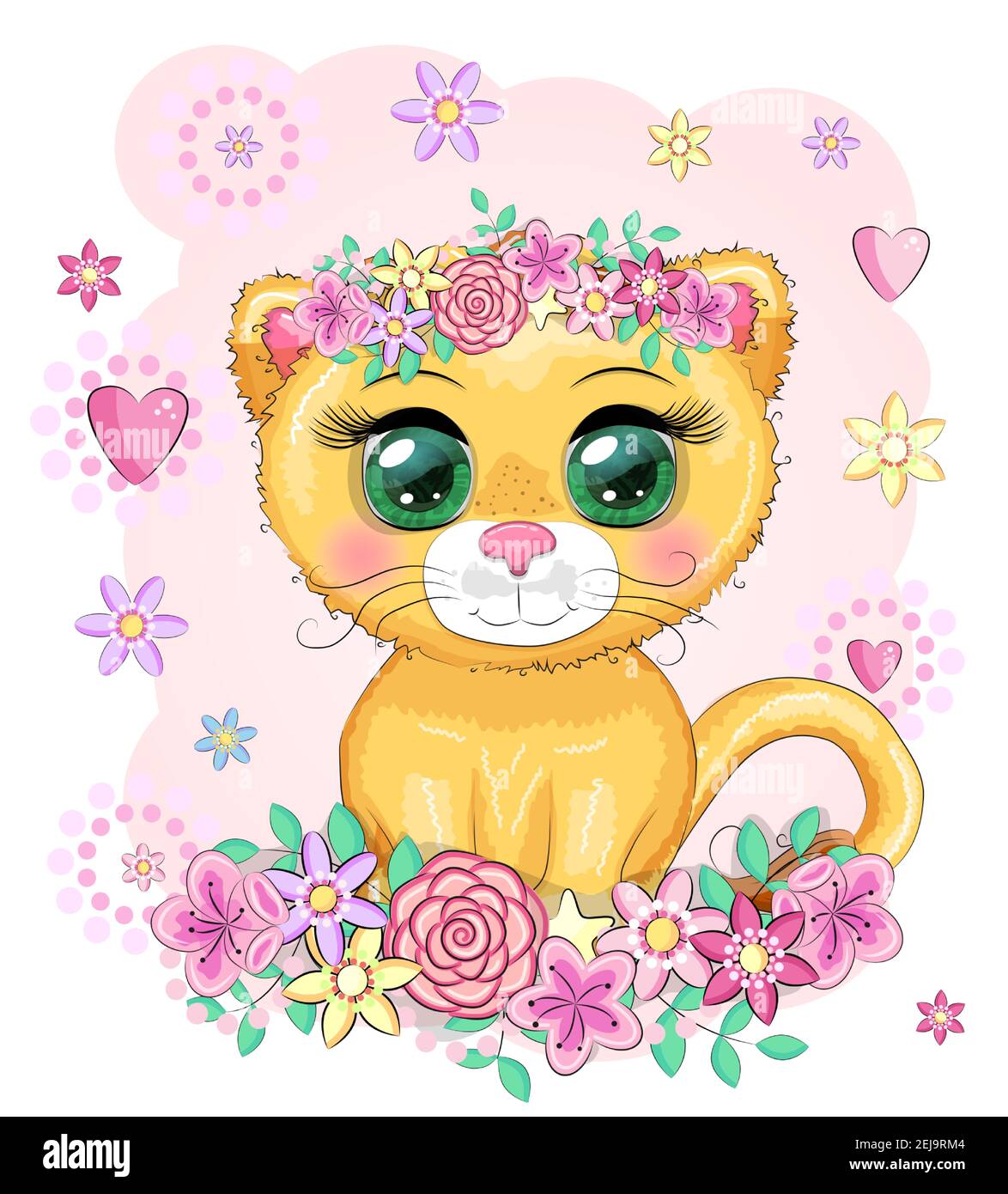 Cartoon Löwin mit ausdrucksstarken Augen. Wilde Tiere, Charakter, kindisch niedlichen Stil. Stock Vektor