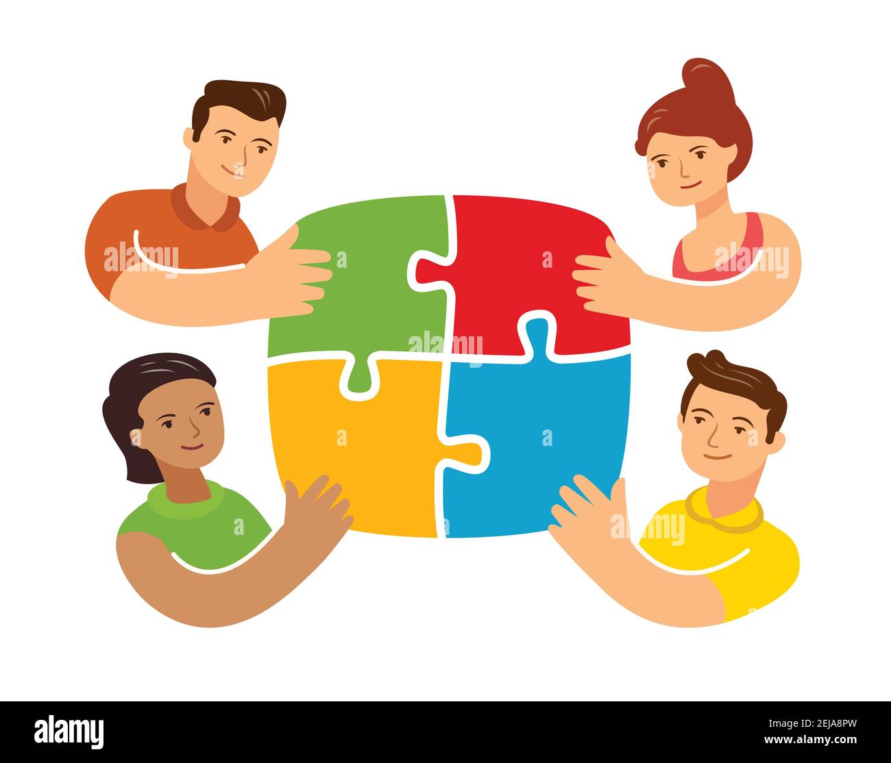 Teamwork-Konzept mit Puzzle. Geschäftskonzept. Cartoon Vektorgrafik Stock Vektor