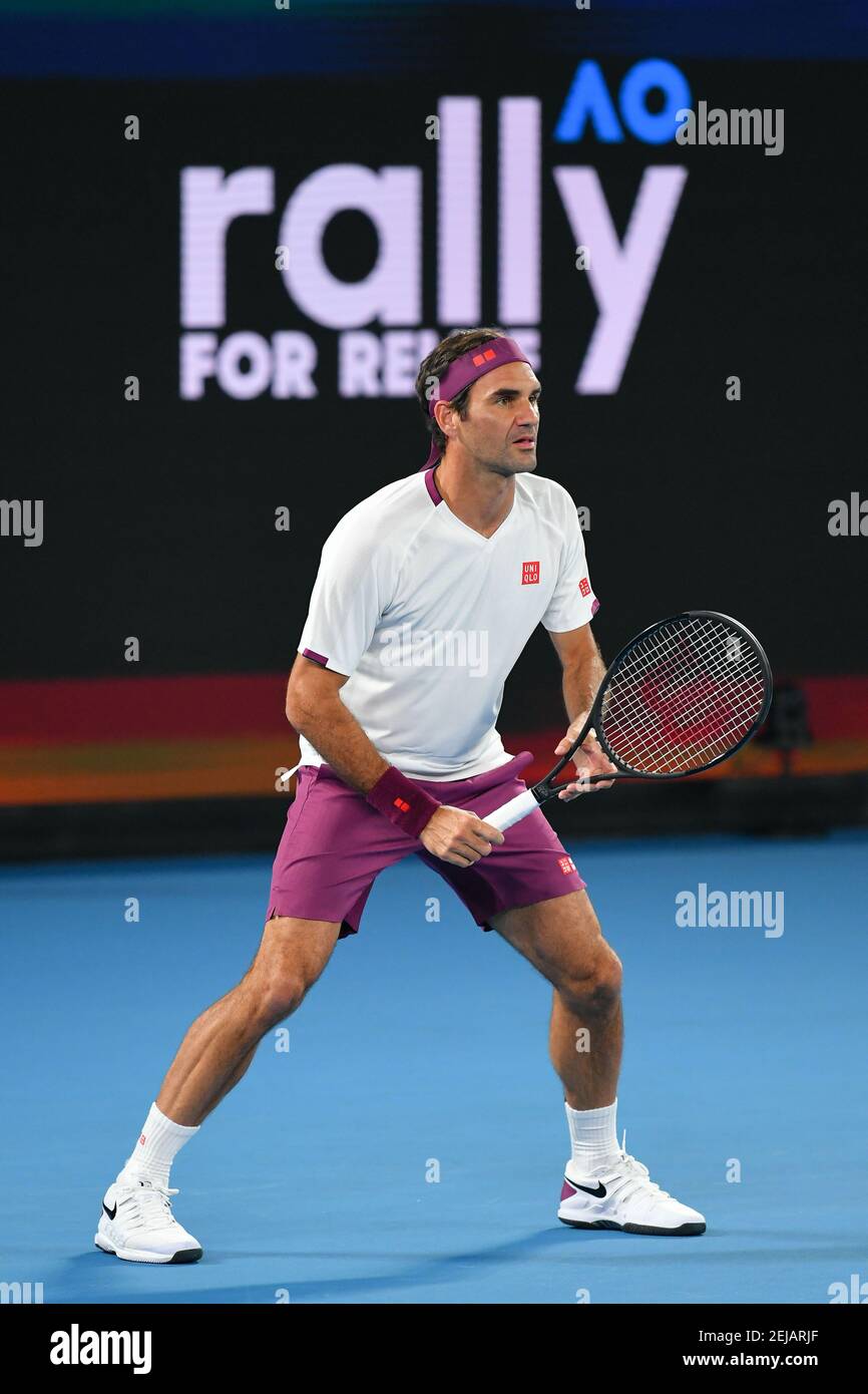15. Januar 2020: Roger Federer bei der Rally for Relief Charity Fund  Raising Night in der Rod Laver Arena in Melbourne, um Geld für die  Buschfeuerhilfe in ganz Australien vor dem Start
