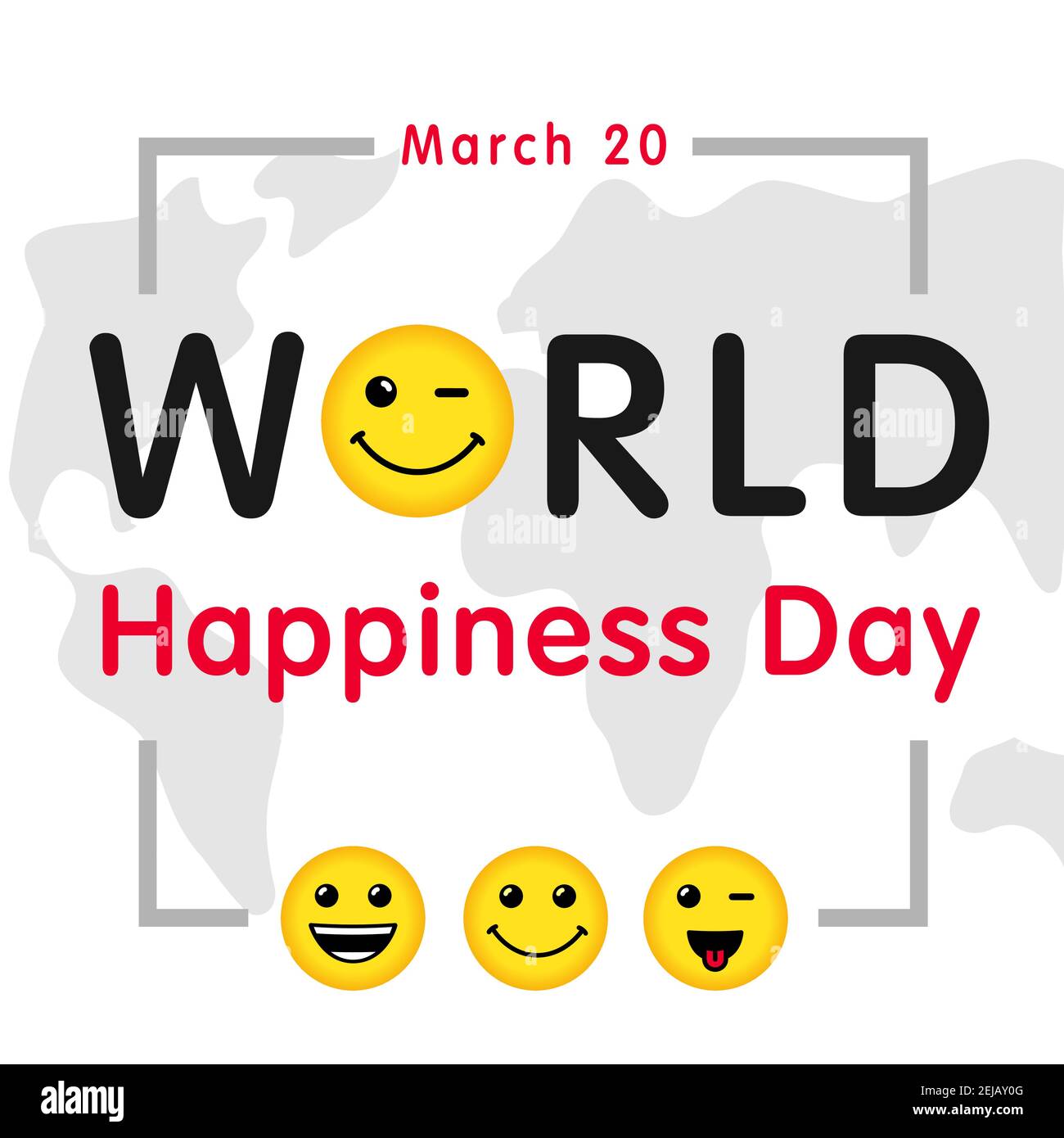 World Happiness Day Grußkarte Konzept. Internationaler Tag des Glücks kreative Gratzen. Isolierte abstrakte Grafik-Design-Vorlage. Internet messe Stock Vektor