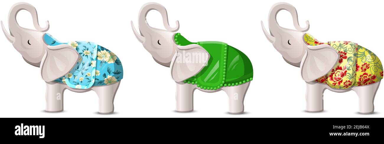 Vektor Cartoon flachen Stil glücklichen Elefanten mit angehoben Stämme. Isolierte Darstellung auf weißem Hintergrund. Stock Vektor