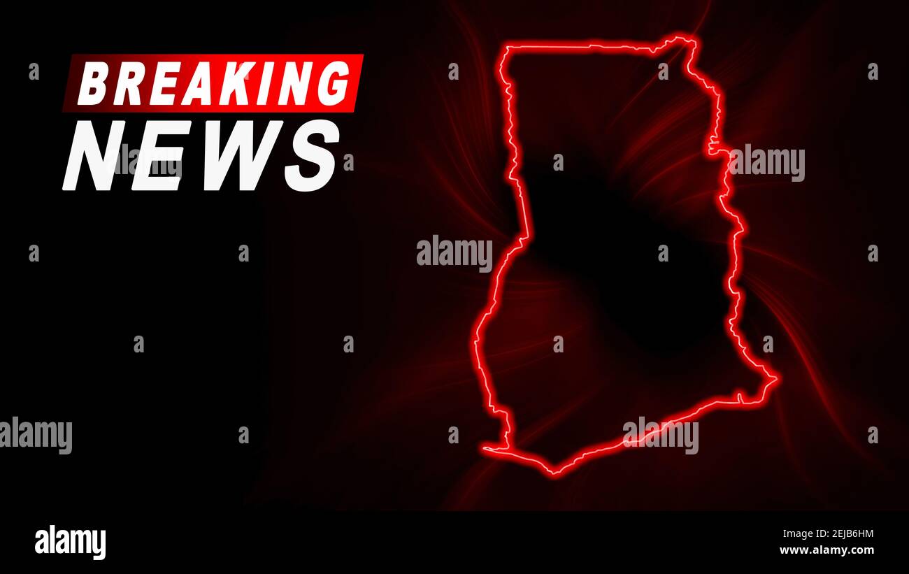 Breaking News Karte von Ghana, Umriss rot glühen Karte, auf dunklem