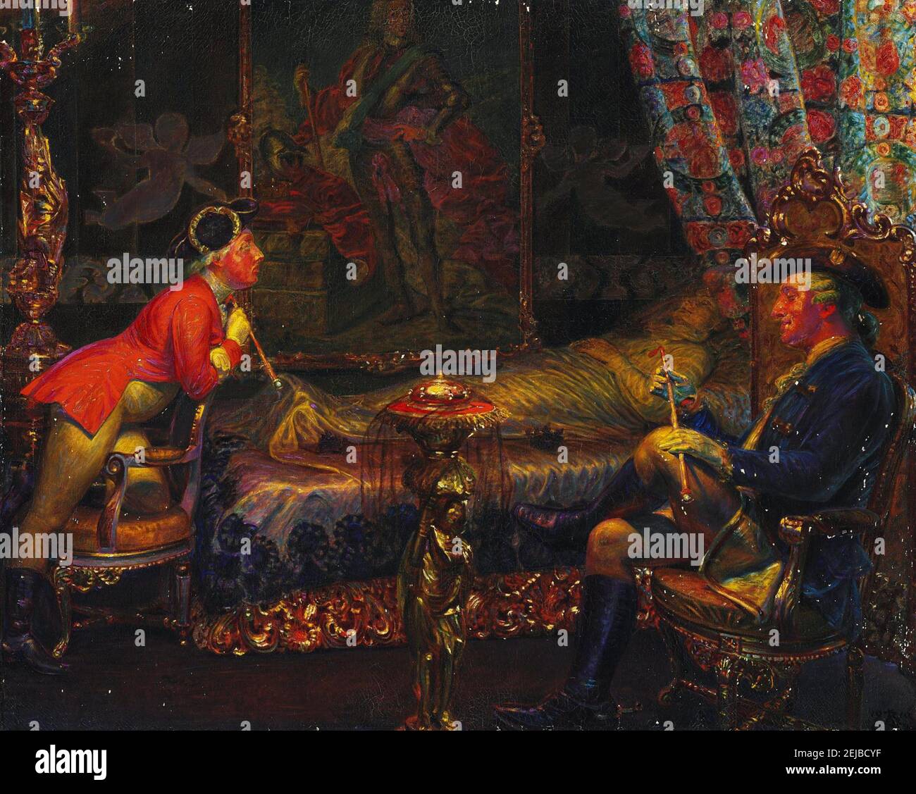 Struensee und Caroline Mathilde an der Leiche von Königin Sofie Magdalene. Museum: PRIVATE SAMMLUNG. Autor: Kristian Zahrtmann. Stockfoto