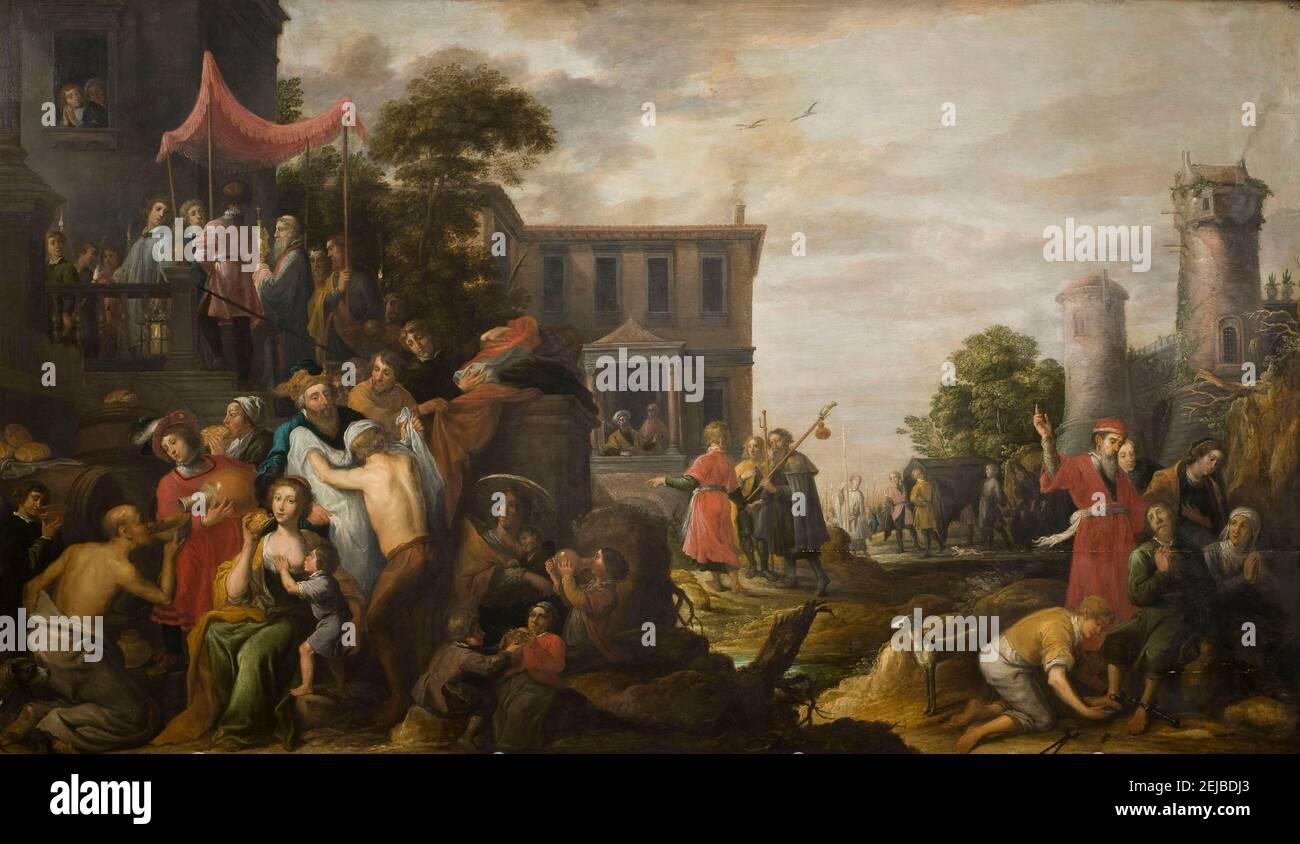 Die sieben Werke der Barmherzigkeit. Museum: Stedelijk Museum Wuyts-Van Campen und Baron Caroly, Lier. Autor: David der Ältere Teniers. Stockfoto