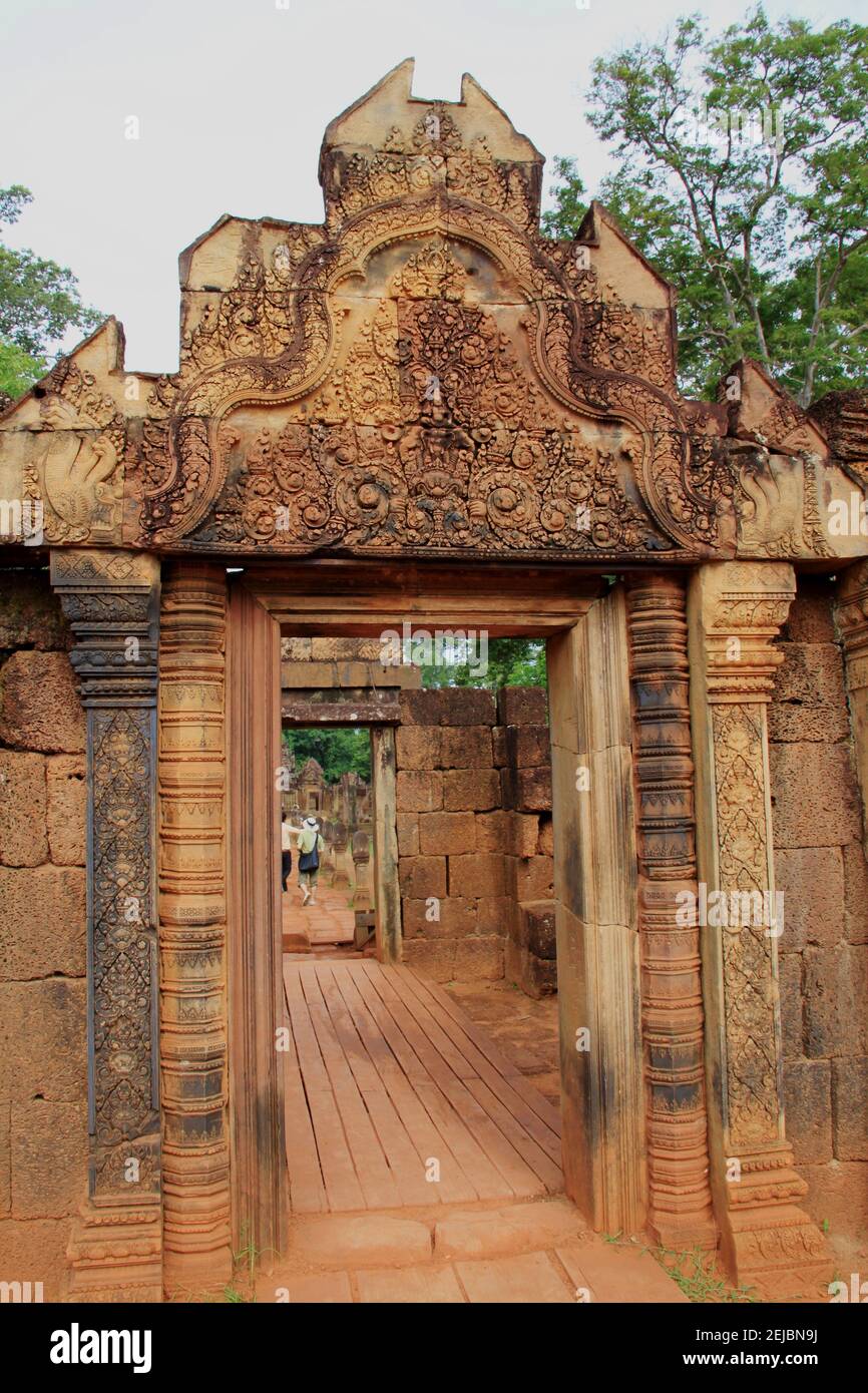 Details des Hindu-Tempels in Banteay Srei, Kambodscha Stockfoto