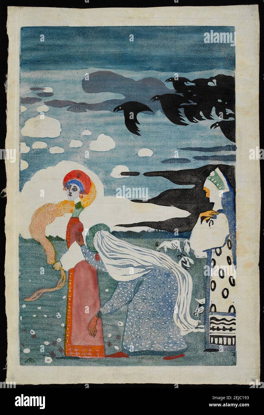 Die Raben. Museum: Musée national d'Art moderne, Centre Georges Pompidou, Paris. Autor: Wassily Wassiljewitsch Kandinsky. Stockfoto