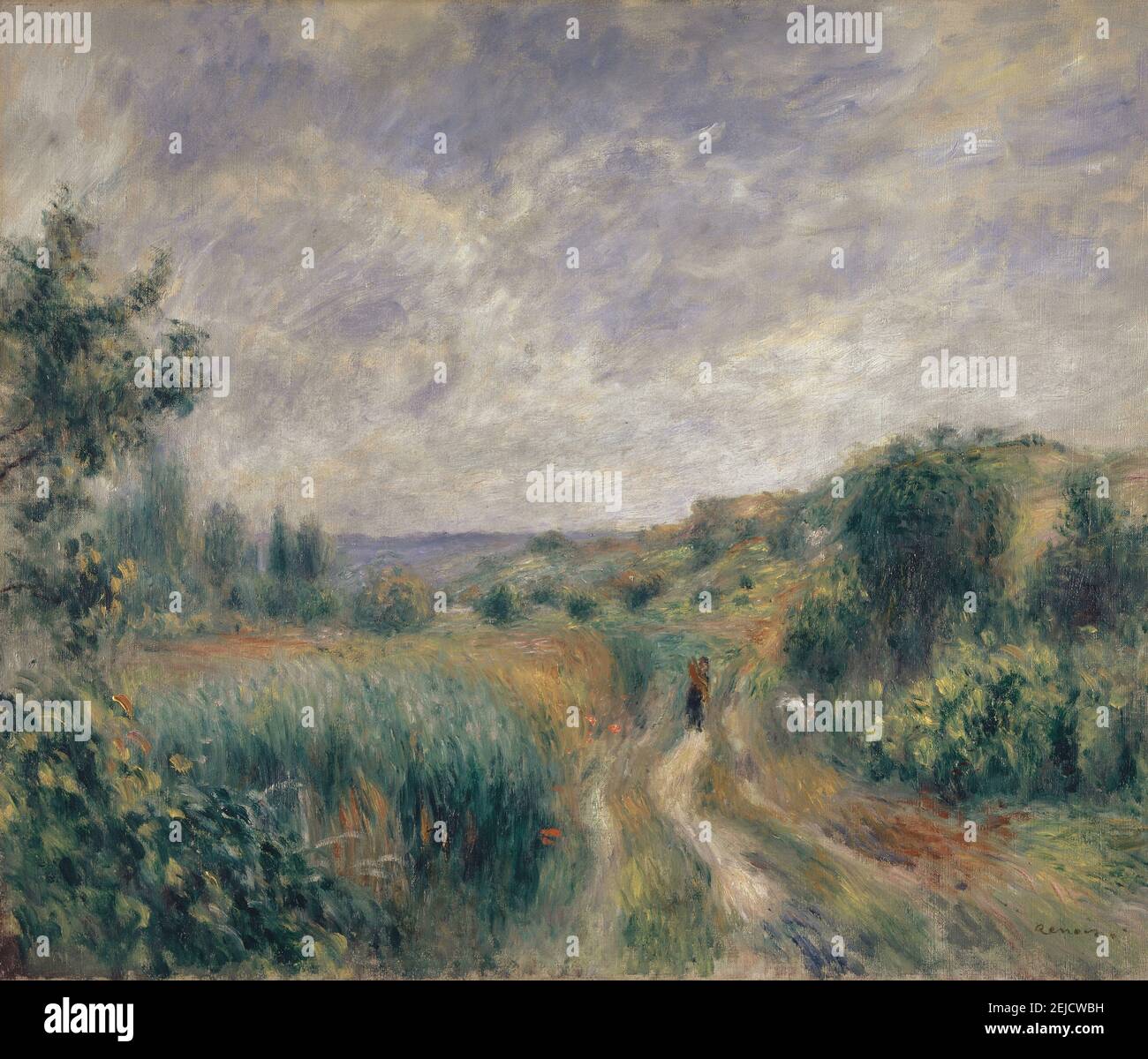 Landschaft bei Essoyes (Landschaft mit zwei Figuren auf dem Gras). Museum: Kunstmuseum Basel. Autor: Pierre-Auguste Renoir. Stockfoto