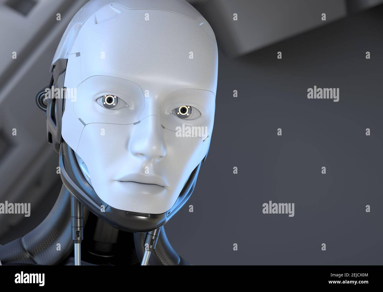Roboter schaut in Ihre Augen. 3D Abbildung Stockfoto