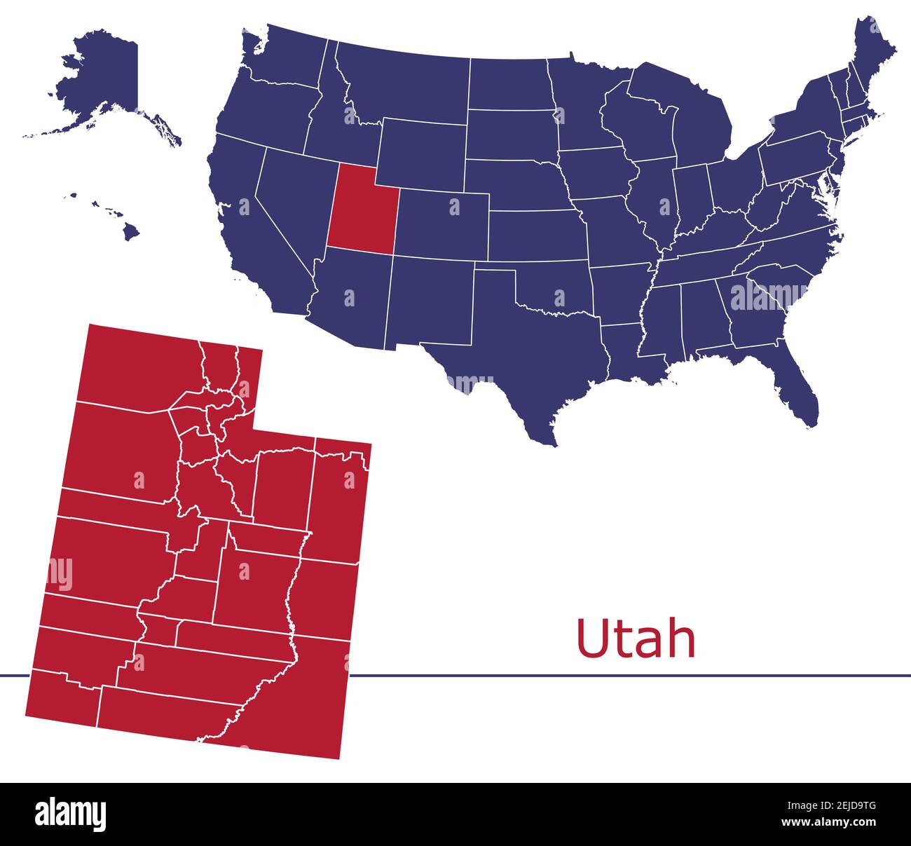 Utah Grafschaften Vektor-Karte Umriss mit USA Kartenfarben national Alarmmeldung Stock Vektor