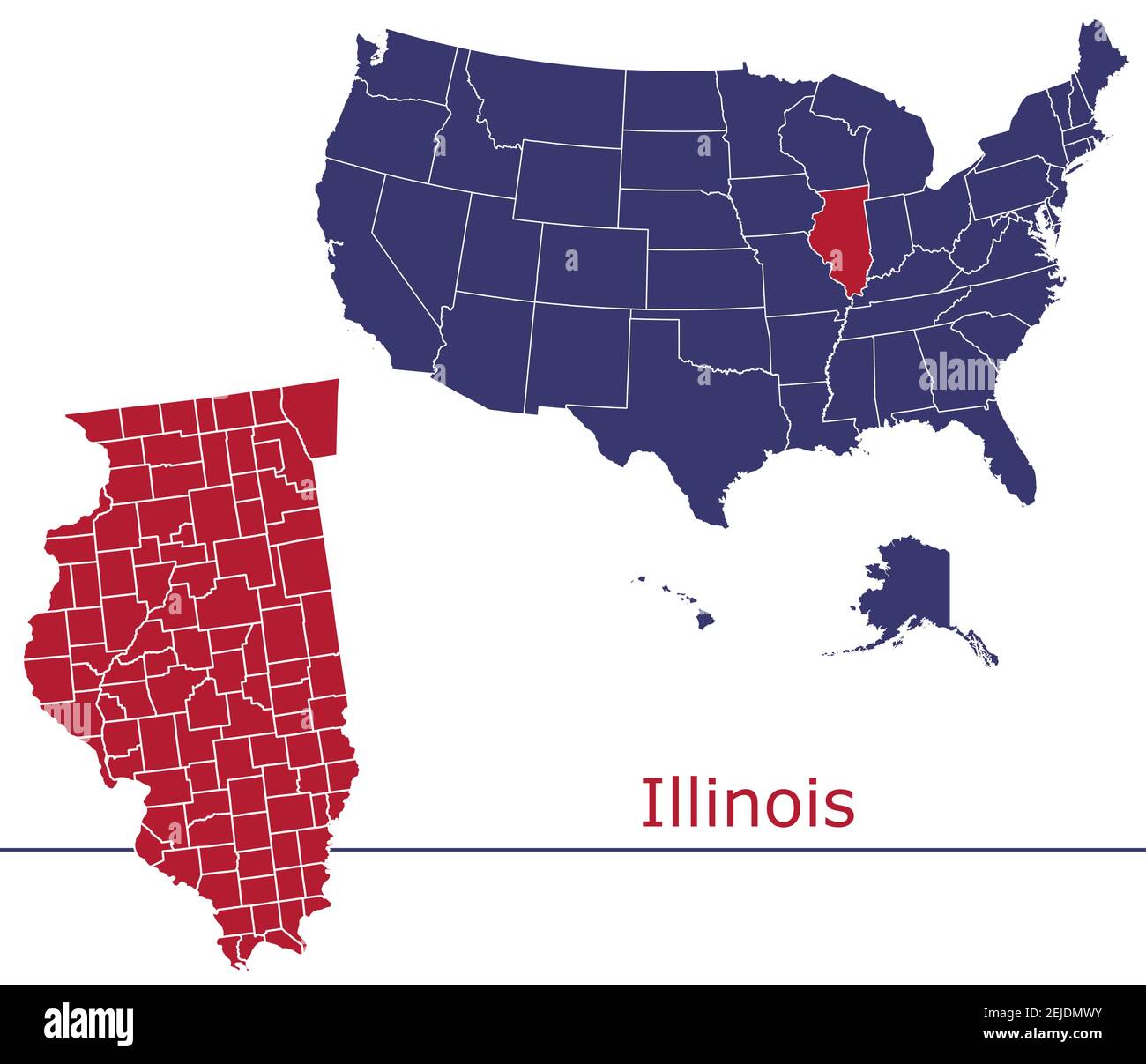 Illinois Grafschaften Vektor-Karte Umriss mit USA Kartenfarben national Alarmmeldung Stock Vektor