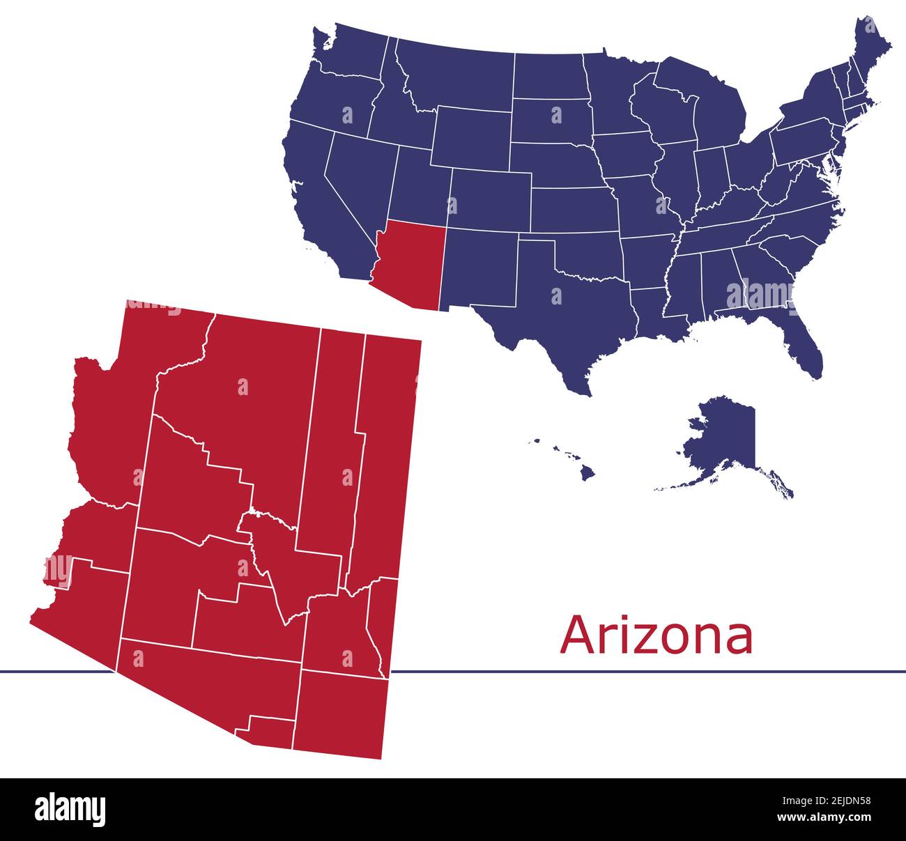 Arizona Grafschaften Vektor-Karte Umriss mit USA Kartenfarben national Alarmmeldung Stock Vektor