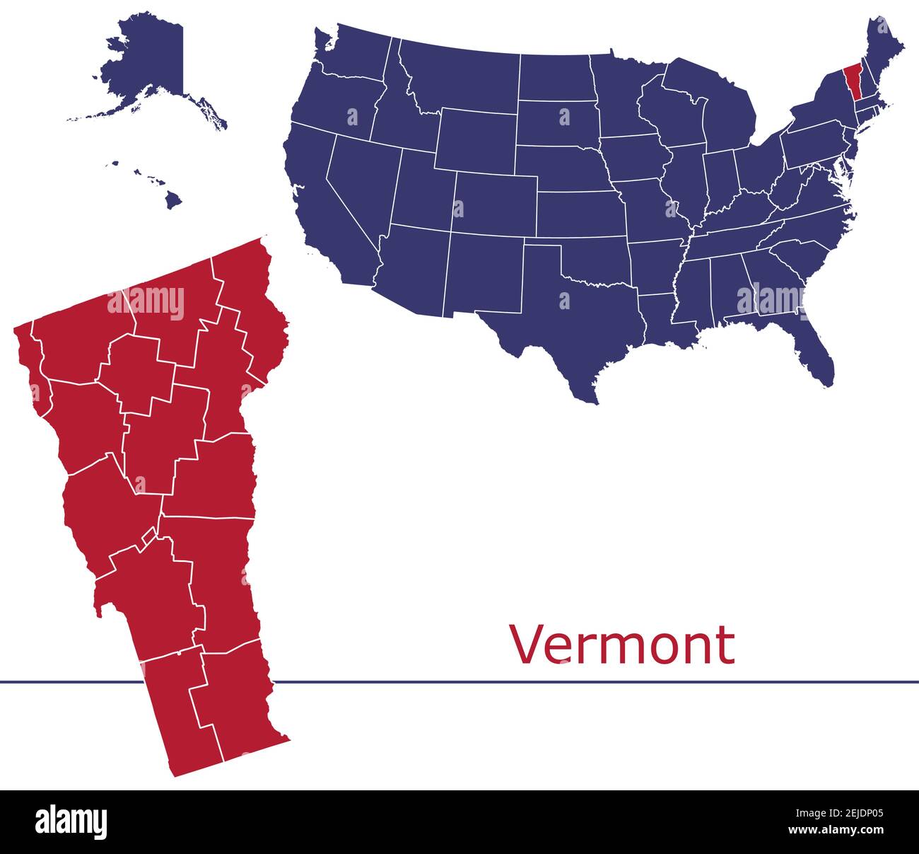 Vermont Grafschaften Vektor-Karte Umriss mit USA Kartenfarben national Alarmmeldung Stock Vektor