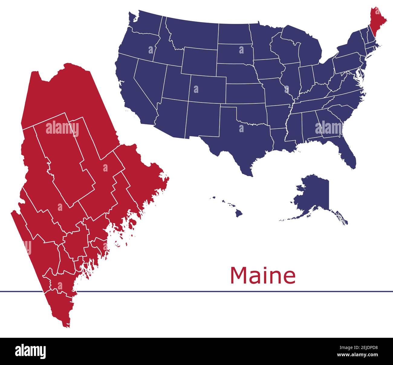 Maine Grafschaften Vektorkarte Umriss mit USA Kartenfarben national Alarmmeldung Stock Vektor