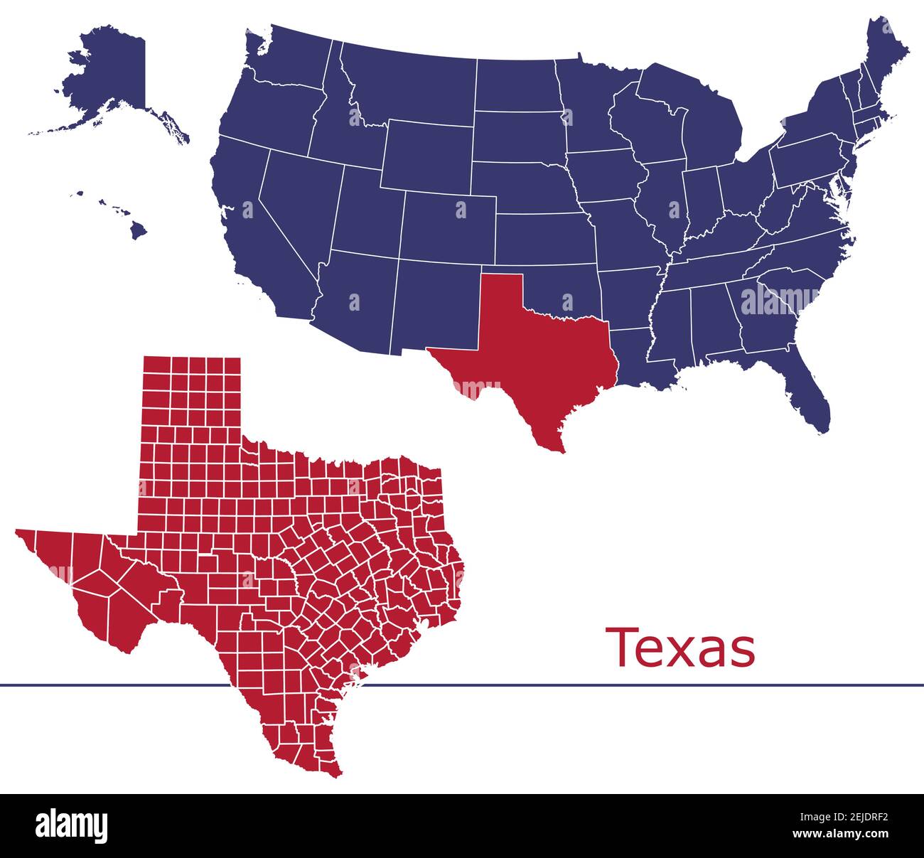 Texas Grafschaften Vektor-Karte Umriss mit USA Kartenfarben national Alarmmeldung Stock Vektor