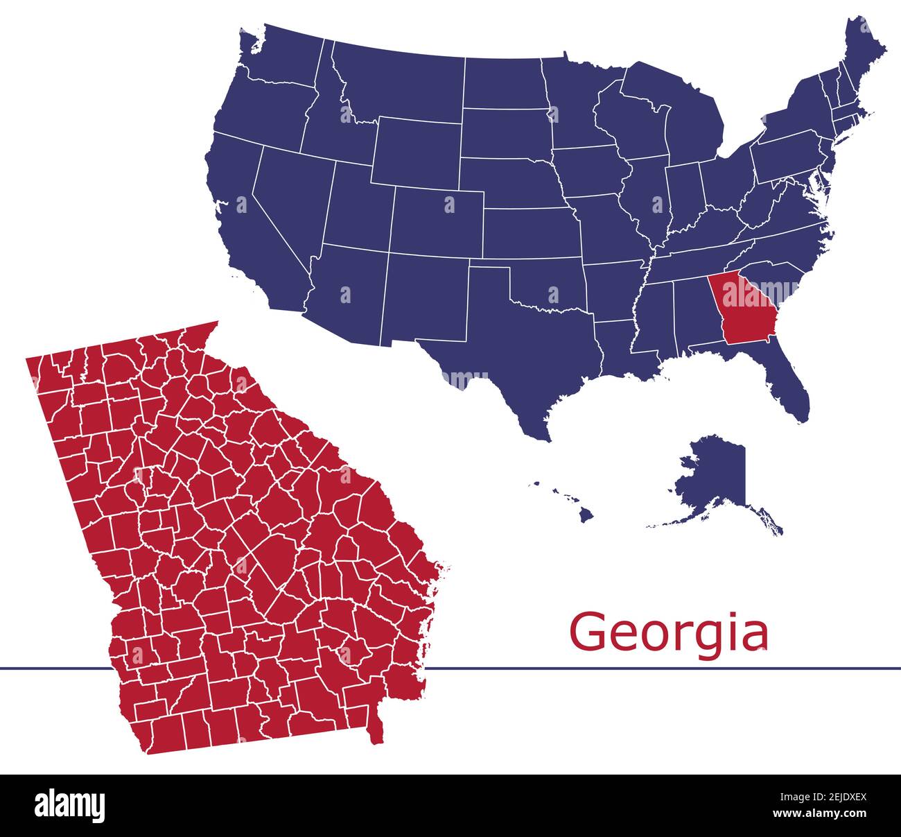 Georgia Grafschaften Vektor Karte Umriss mit USA Kartenfarben national Alarmmeldung Stock Vektor