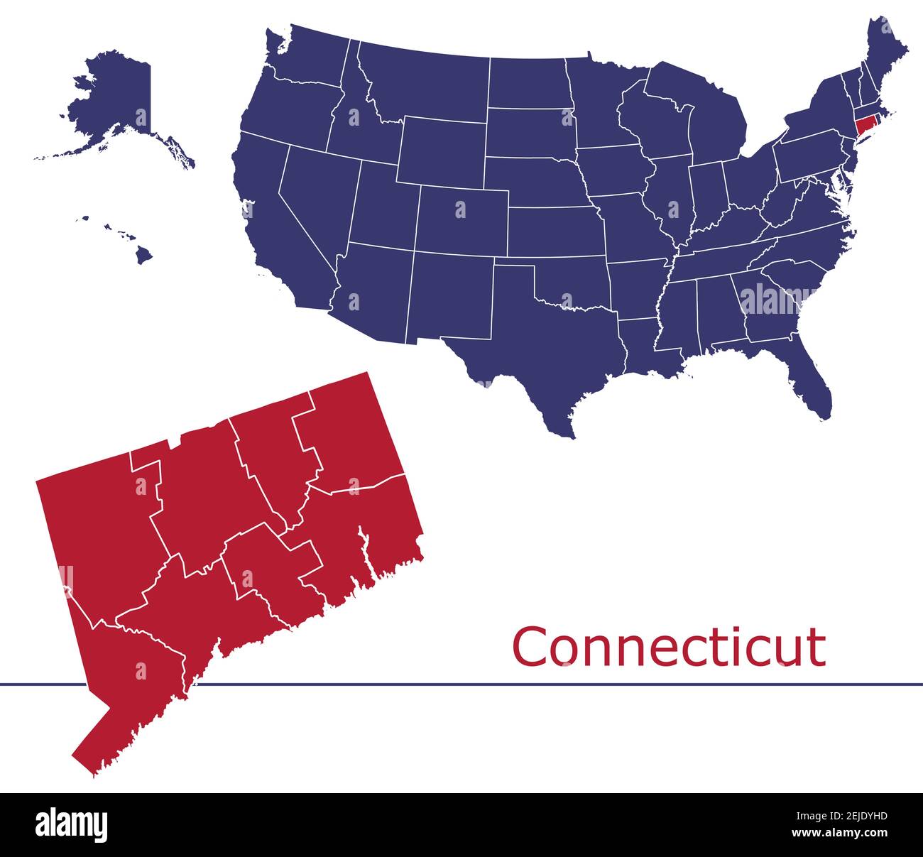Connecticut Grafschaften Vektor-Karte Umriss mit USA Kartenfarben national Alarmmeldung Stock Vektor