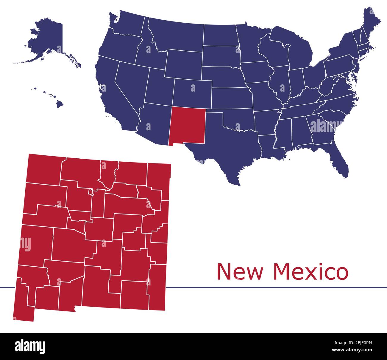 New Mexico Grafschaften Vektor-Karte Umriss mit USA Kartenfarben Nationalflagge Stock Vektor
