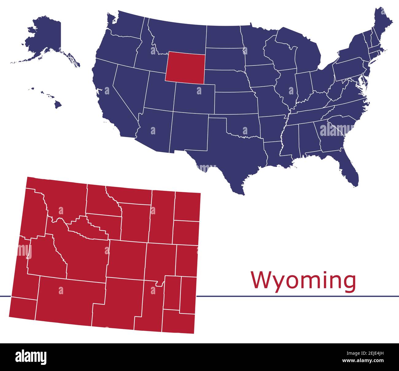 Wyoming Grafschaften Vektor-Karte Umriss mit USA Kartenfarben national Alarmmeldung Stock Vektor