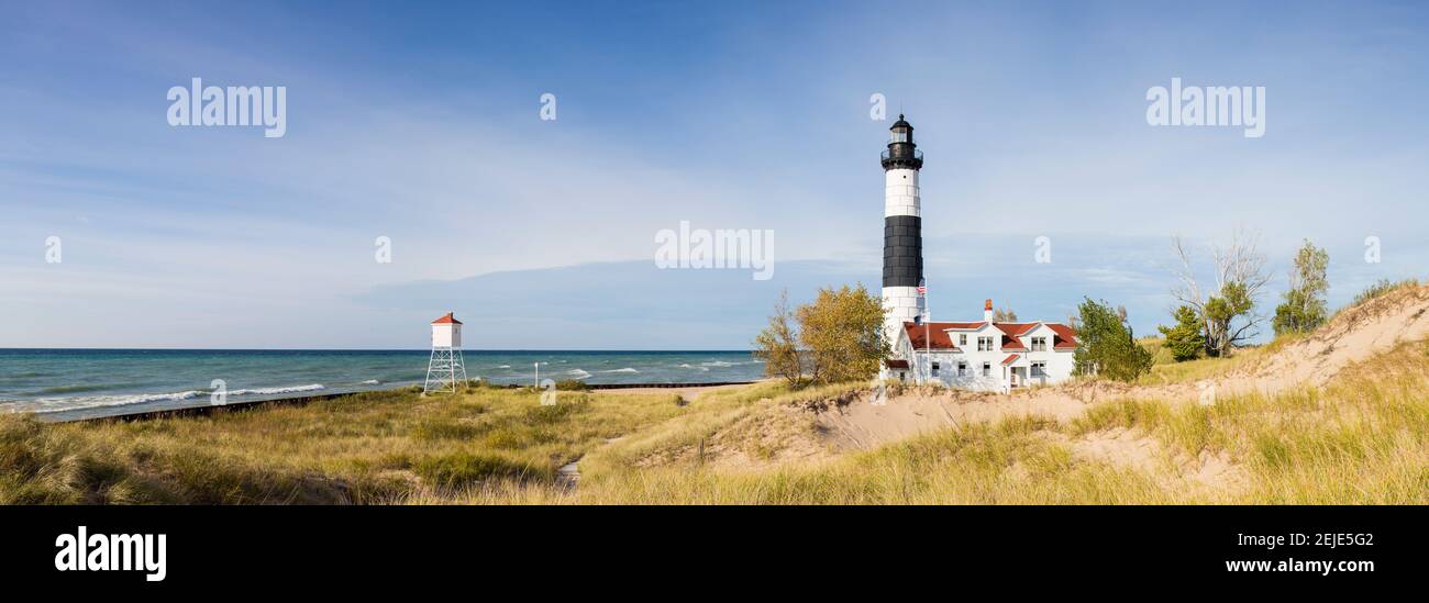 Leuchtturm an der Küste, Big Sable Point Leuchtturm, Lake Michigan, Ludington, Mason County, Michigan, USA Stockfoto