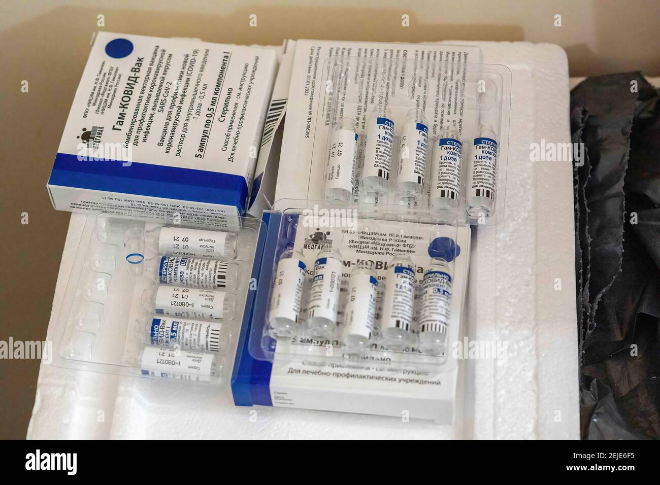 Firmat, Argentinien. Februar 2021, 22nd. Auf diesem Foto Illustration Sputnik V Single Dose covid-19 Impfstofffläschchen, die an das Gesundheitspersonal im Krankenhaus San Martin angewendet werden. Kredit: SOPA Images Limited/Alamy Live Nachrichten Stockfoto