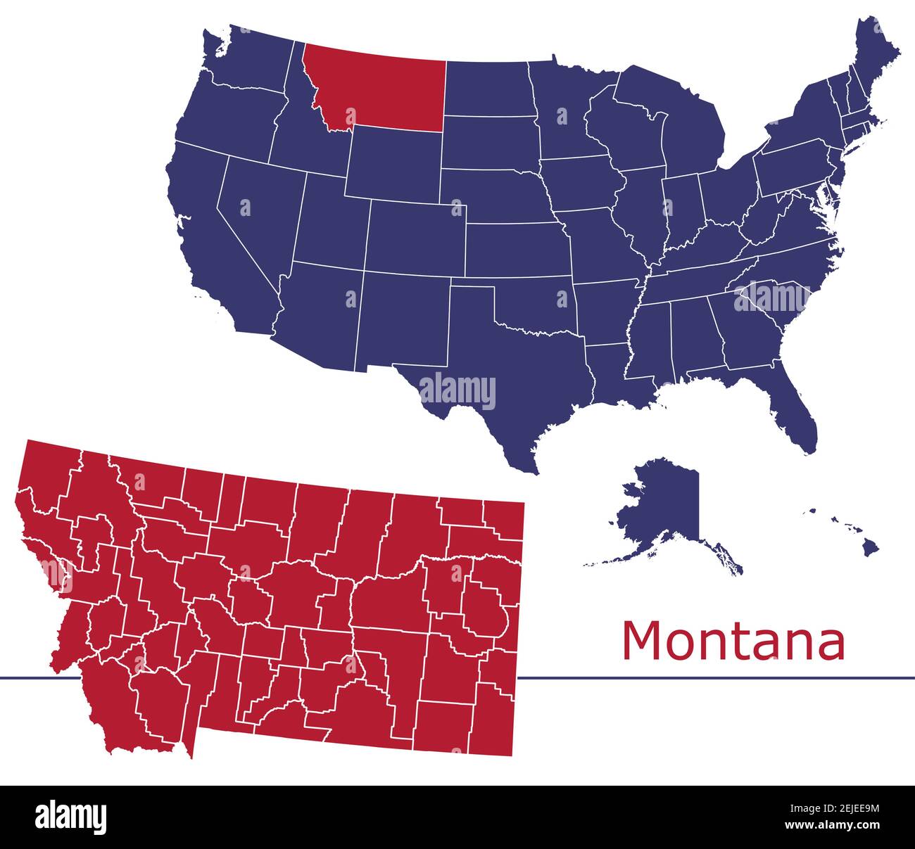 Montana Grafschaften Vektor-Karte Umriss mit USA Kartenfarben national Alarmmeldung Stock Vektor