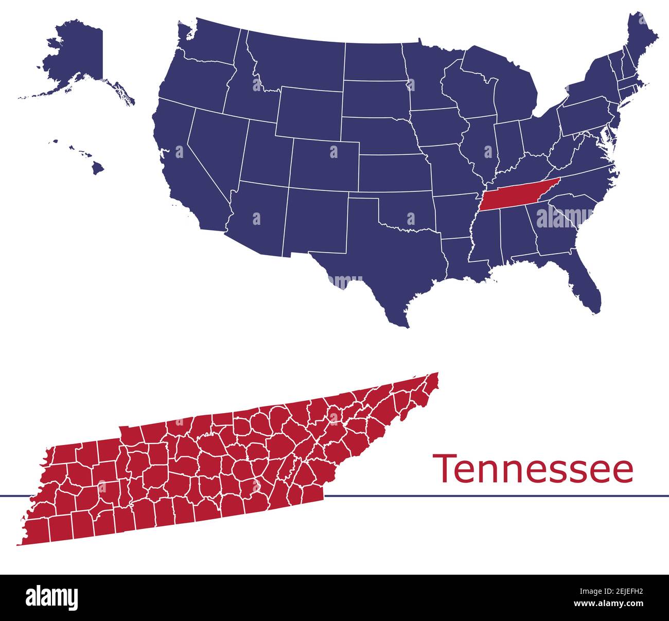 Tennessee Grafschaften Vektor-Karte Umriss mit USA Kartenfarben national Alarmmeldung Stock Vektor