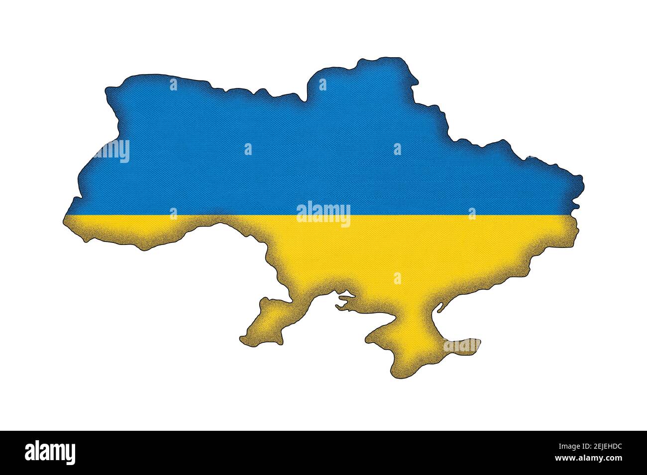 Ukraine Grenze Silhouette mit Nationalflagge isoliert auf weißem Hintergrund mit Kopierraum. Kontur des europäischen Weltlandes auf der Geographie-Karte. Ukrainer Stockfoto