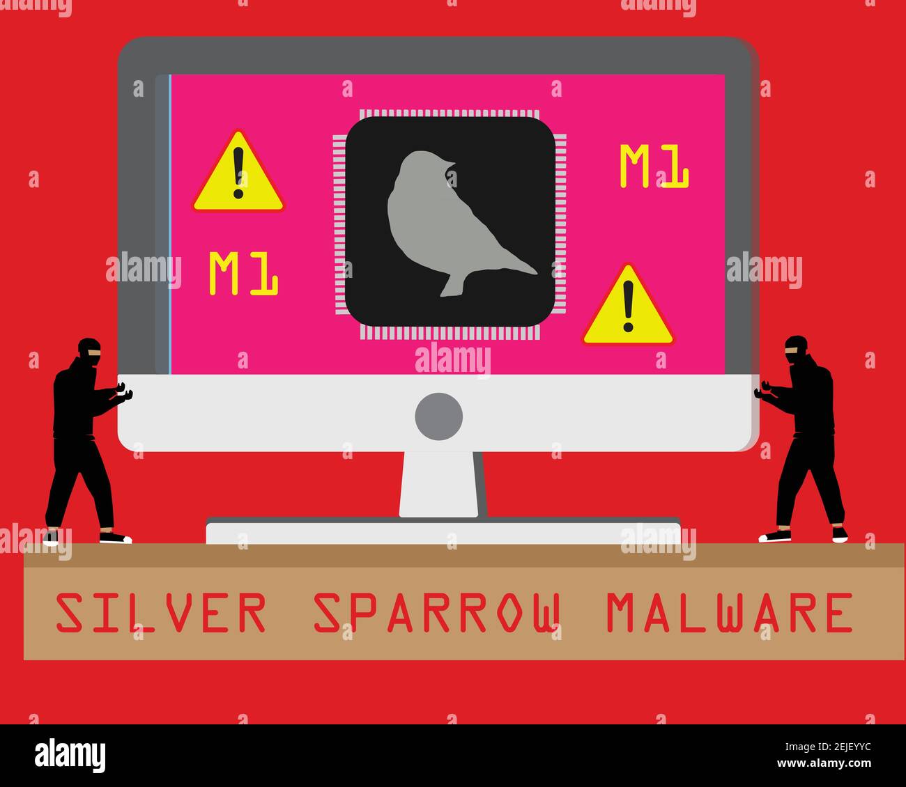 Die Malware mit dem Namen „Silver Sparrow“ verfügt über einen Mechanismus zur Selbstzerstörung, eine Funktion, die normalerweise für Operationen mit hoher Tarnung reserviert ist. Stock Vektor