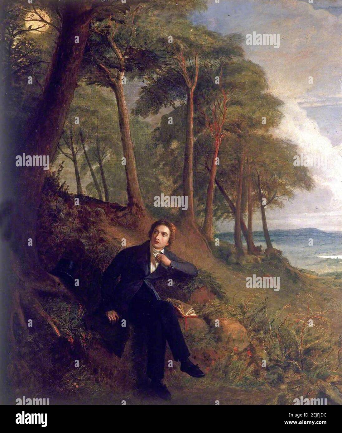 JOHN KEATS (1795-1821) englischer Dichter. Das Gemälde von Joseph Severn aus dem Jahr 1845 zeigt Keats auf Hampstead Heath und lauscht einer Nachtigall Stockfoto