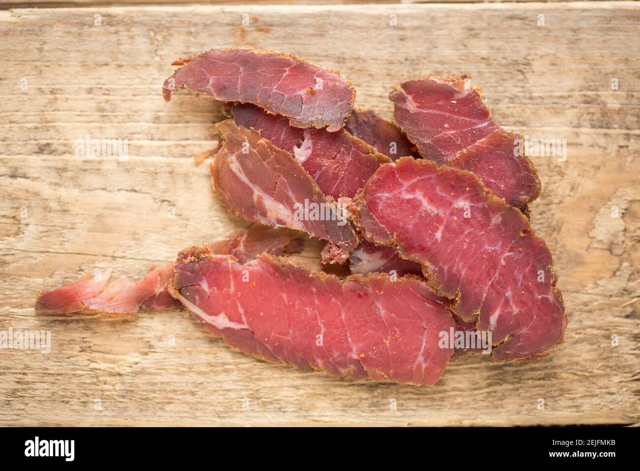 Ember Biltong aus britischem und irischem Rindfleisch. England GB Stockfoto