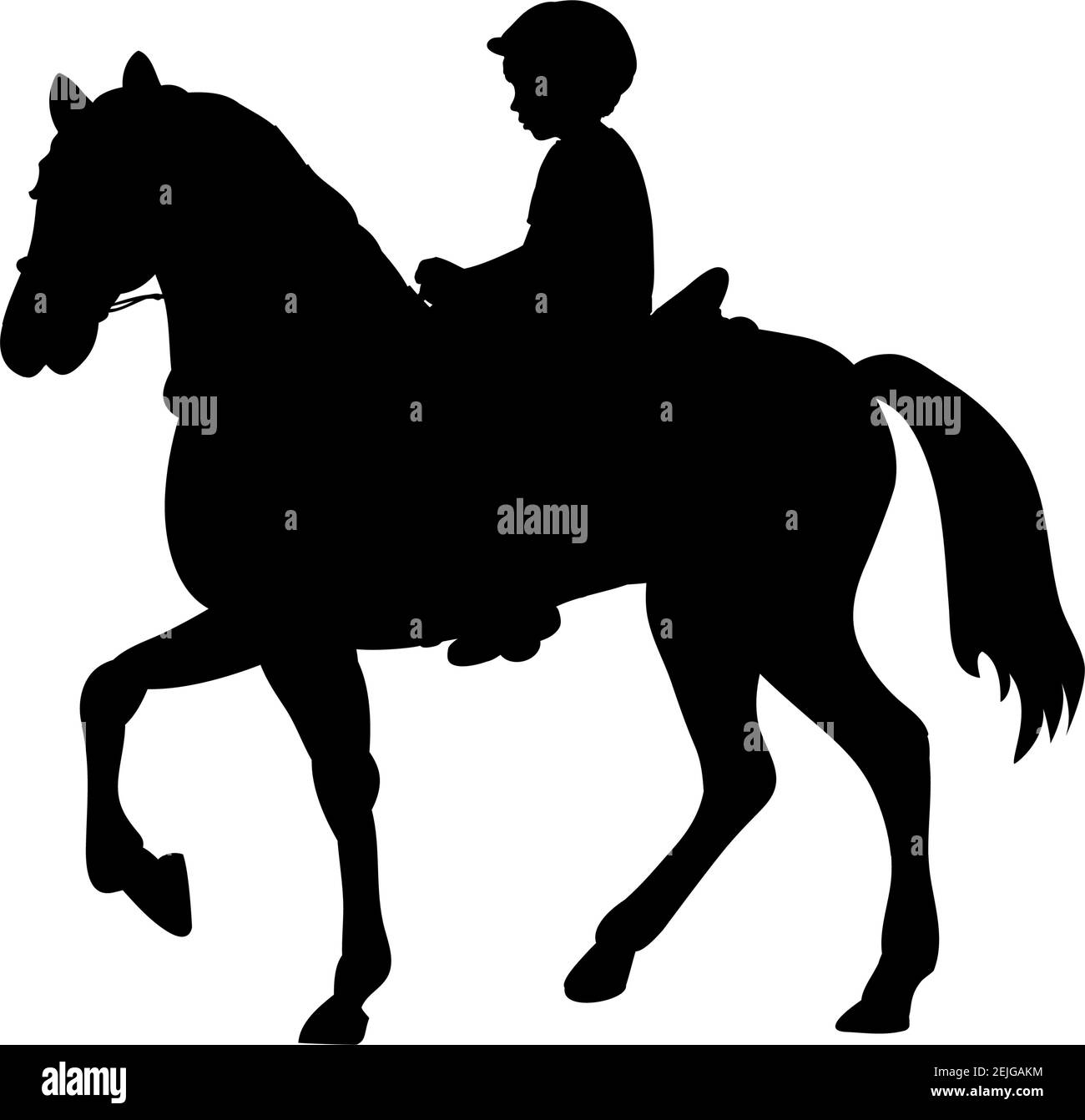 Silhouette Junge Reiter Reiten Reitsport. Stock Vektor