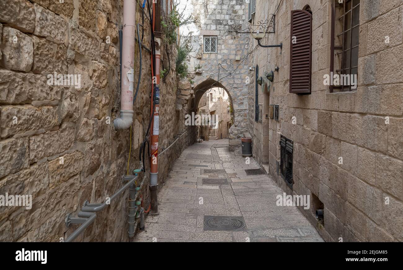Enge Gasse im jüdischen Viertel, Altstadt, Jerusalem, Israel Stockfoto