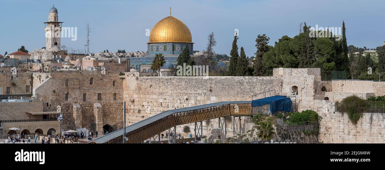 Westliche Mauer mit Felsendom im Hintergrund, Altstadt, Jerusalem, Israel Stockfoto