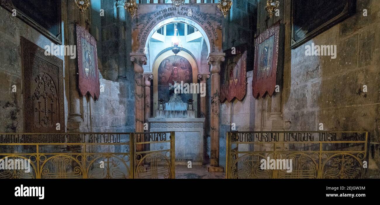 Innenräume einer Kirche, Kirche des Heiligen Grabes, Altstadt, Jerusalem, Israel Stockfoto