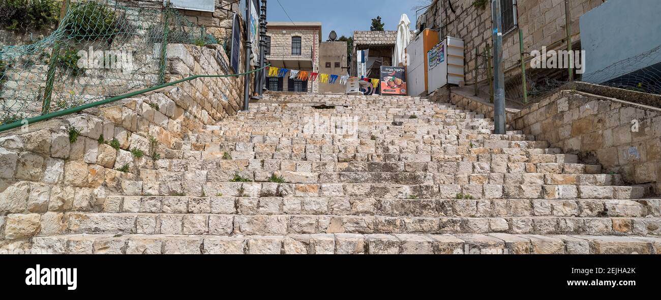 Niedrige Ansicht der Stufen, Safed (Zfat), Galiläa, Israel Stockfoto