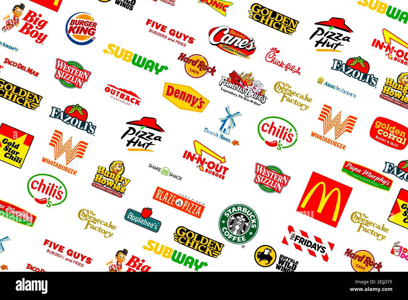 Logotyp Sammlung der berühmtesten Fast-Food, Restaurants und Kaffee Stockfoto