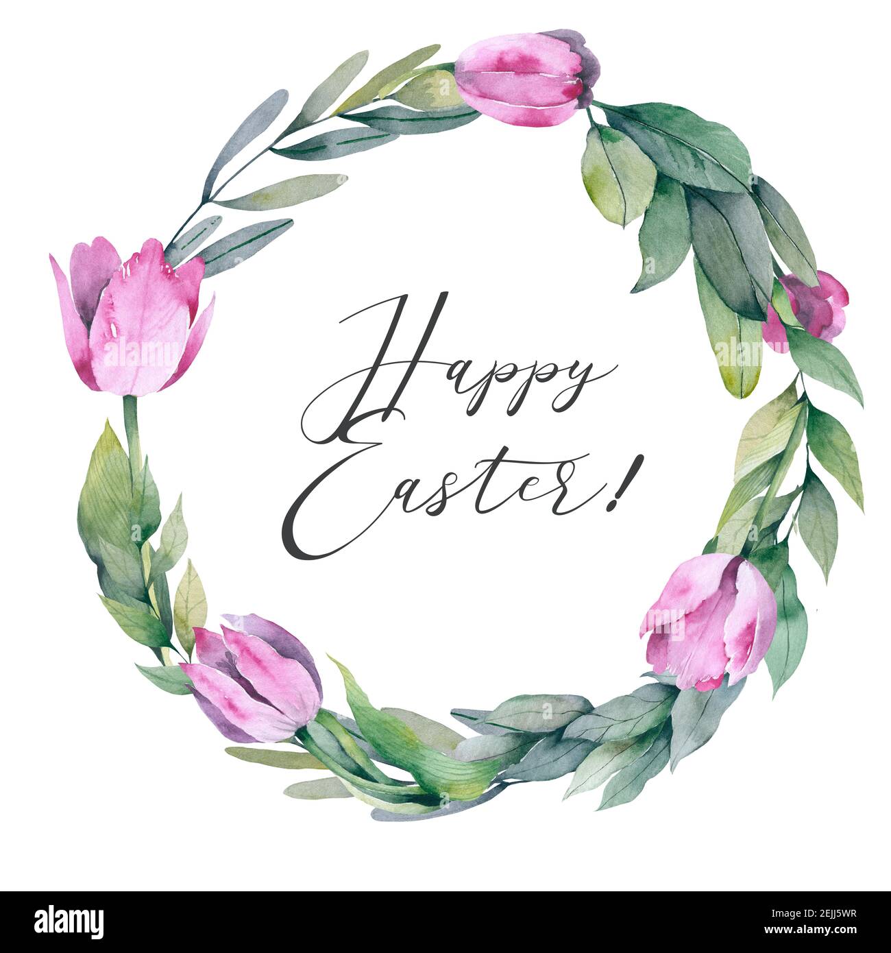 Osterkranz mit Eiern. Wassercoor Frohe Ostern Objekte. Realistisches Design Stockfoto