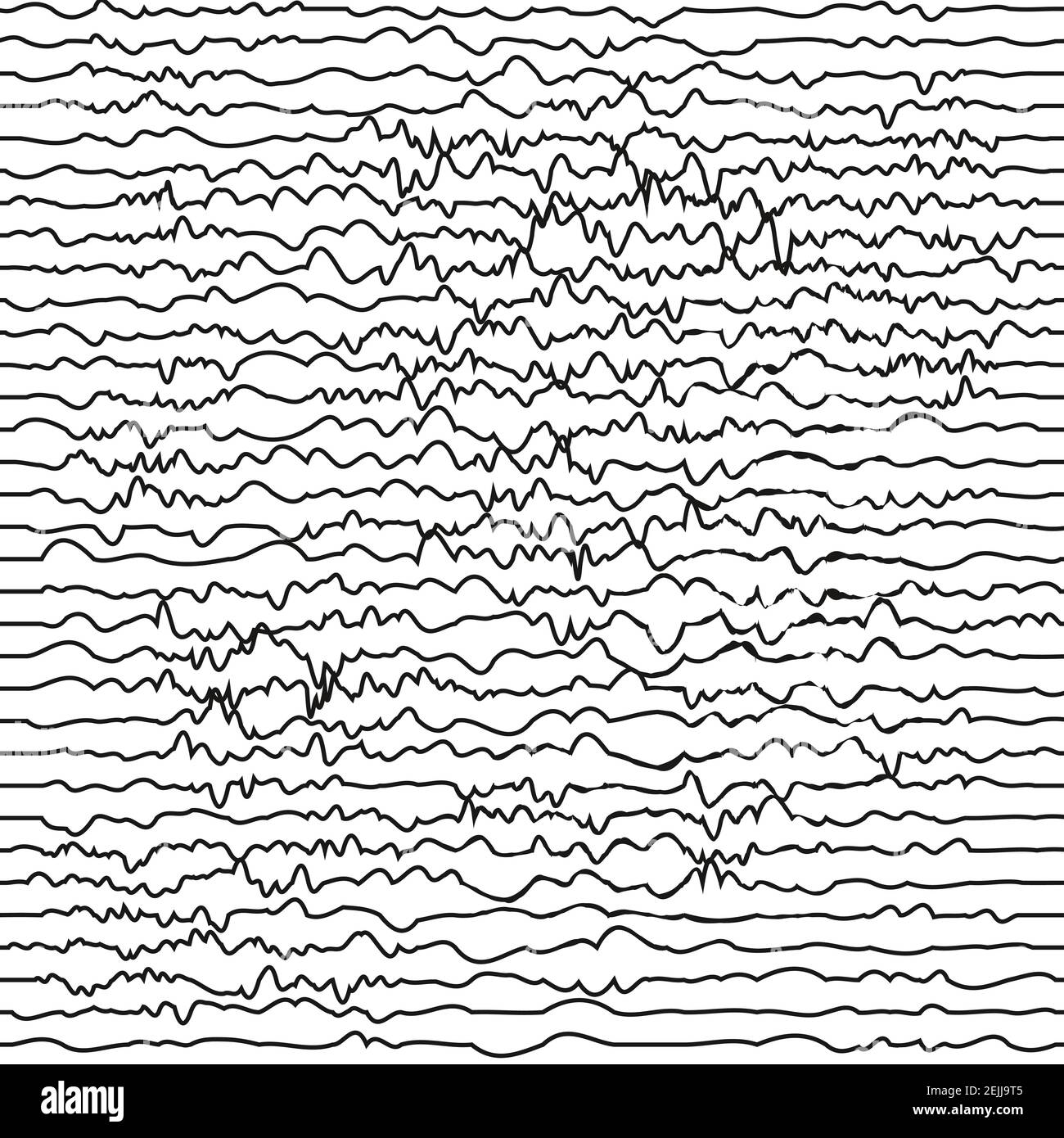 Geschwungene schwarze Linien auf weißem, abstrakten geometrischen Nahtlosmuster Stock Vektor